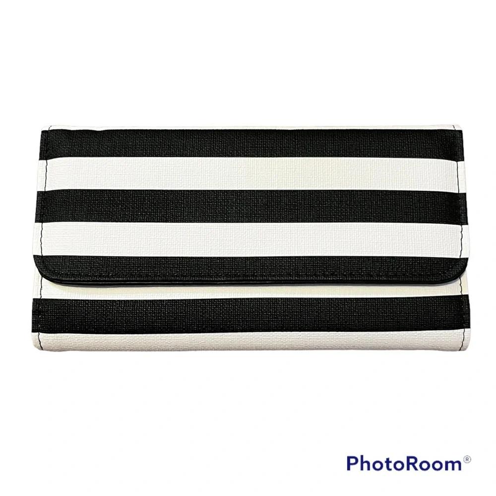 NEW Kut From The Kloth Slim Black White Stripe Long Wallet
